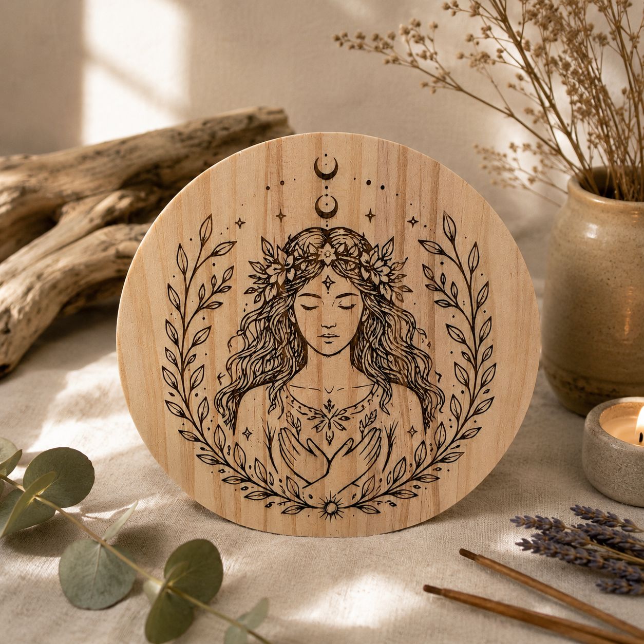 Placa decorativa de madera – Energía femenina