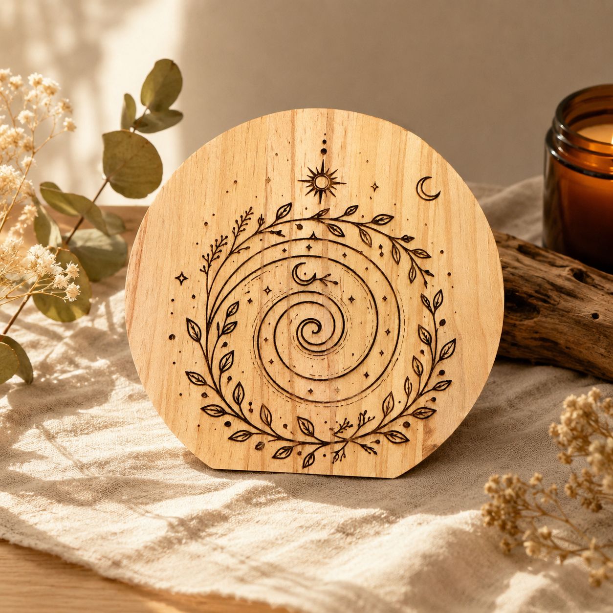 Placa decorativa de madera – Espiral de energía