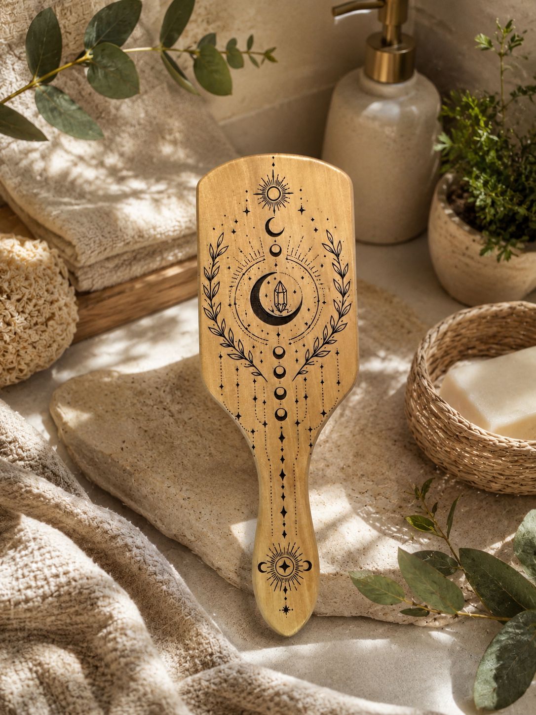 Cepillo de madera grabado – Ritual de cuidado y bienestar