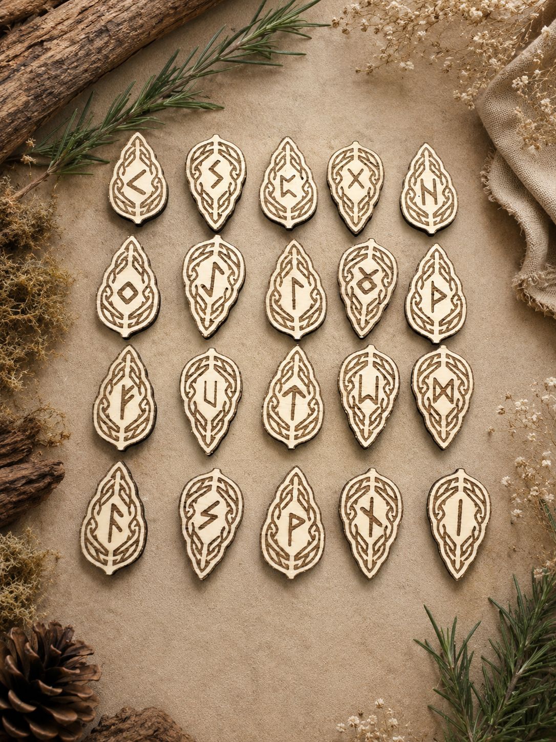Runas Vikingas de Madera – Forma de Hoja