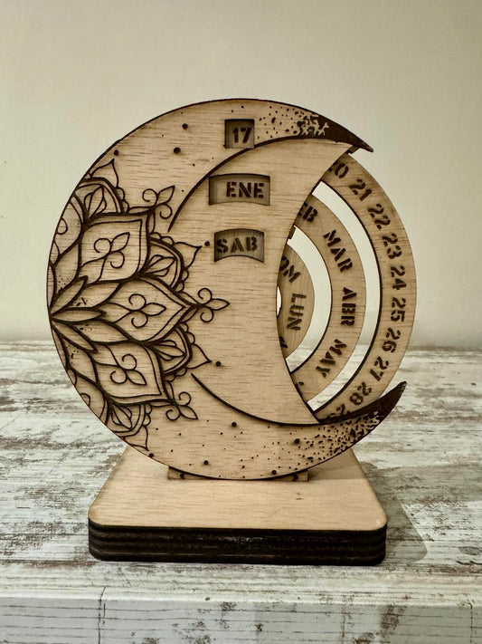 Calendario Perpetuo Fases Lunares – Madera Natural